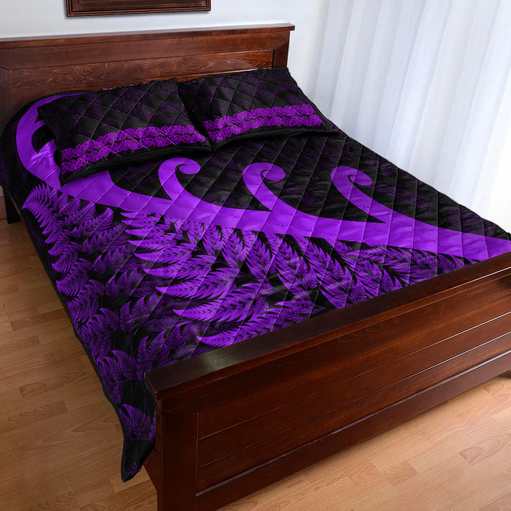 new-zealand-rugby-maori-quilt-bed-set-silver-fern-koru-vibes-purple