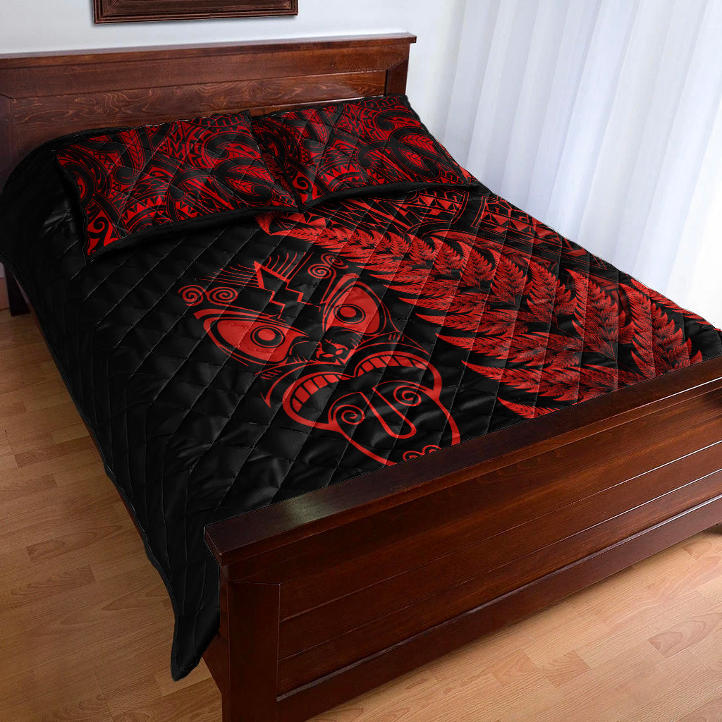 new-zealand-haka-rugby-maori-quilt-bed-set-silver-fern-vibes-red