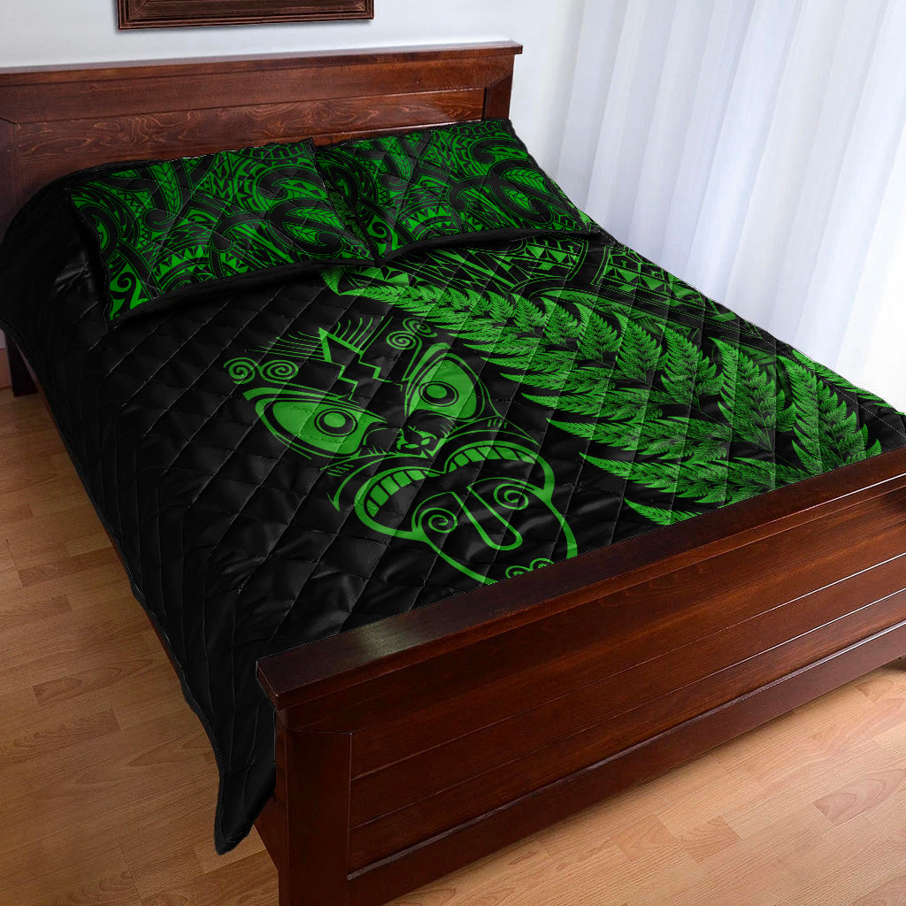 new-zealand-haka-rugby-maori-quilt-bed-set-silver-fern-vibes-green