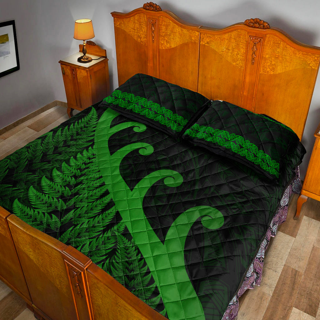 new-zealand-rugby-maori-quilt-bed-set-silver-fern-koru-vibes-green