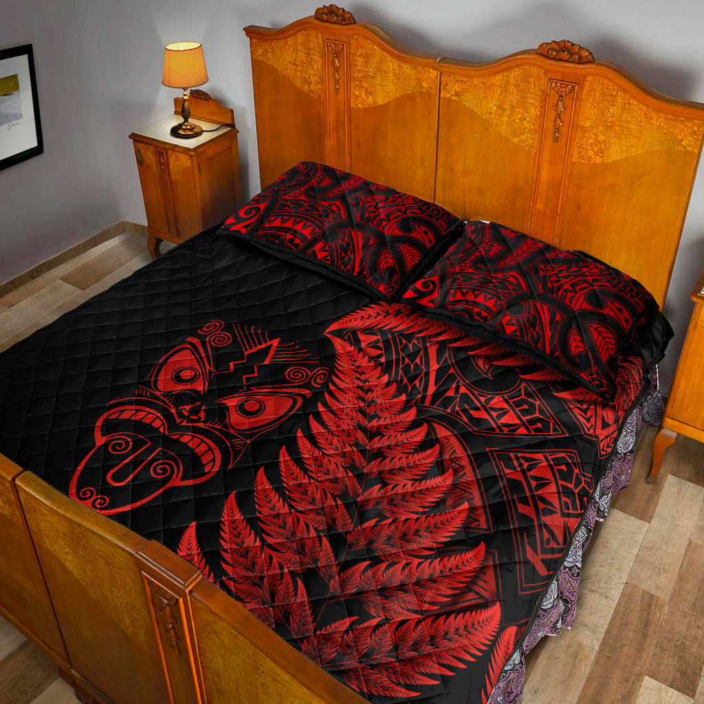 new-zealand-haka-rugby-maori-quilt-bed-set-silver-fern-vibes-red