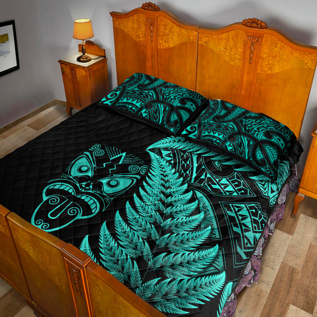 new-zealand-haka-rugby-maori-quilt-bed-set-silver-fern-vibes-turquoise