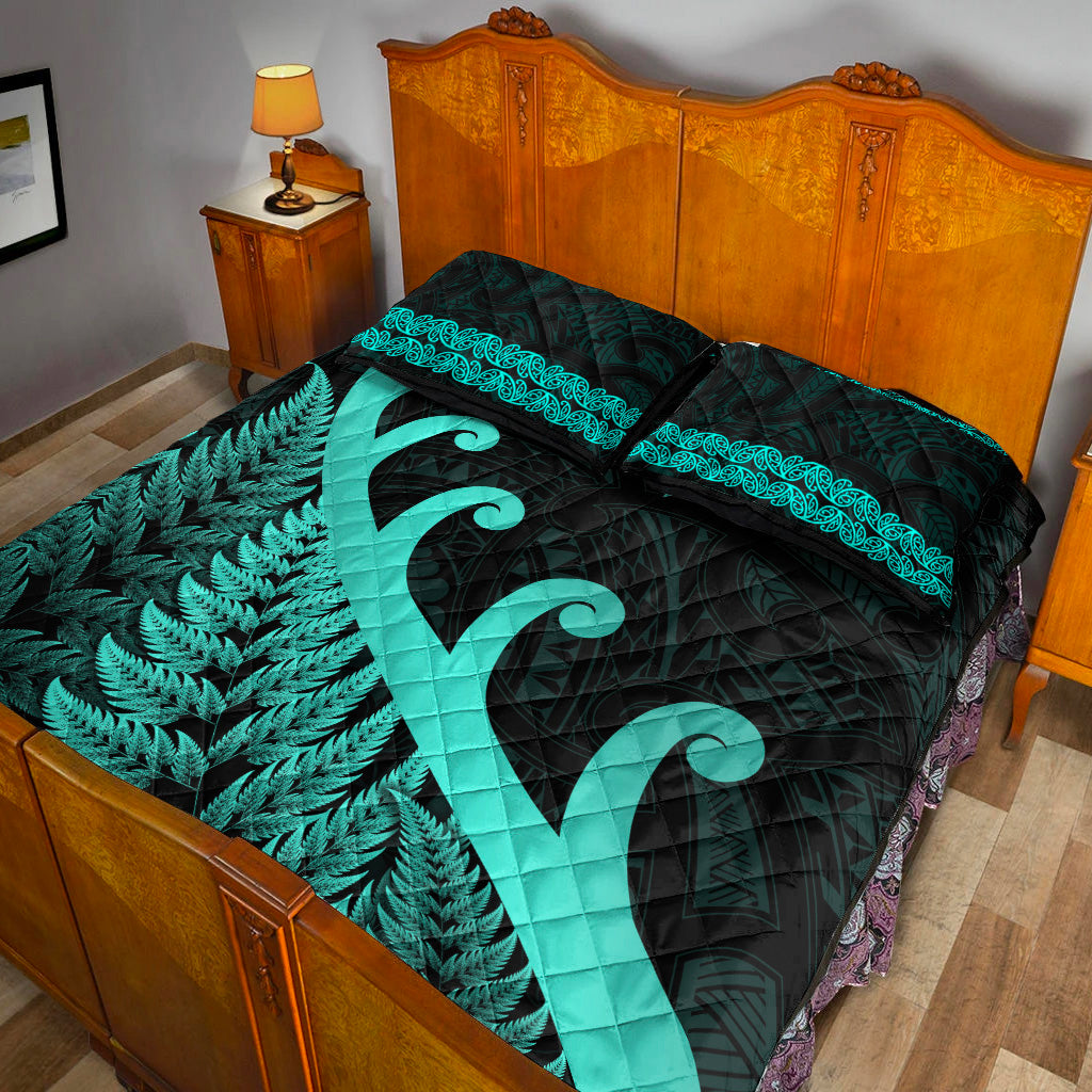 new-zealand-rugby-maori-quilt-bed-set-silver-fern-koru-vibes-turquoise