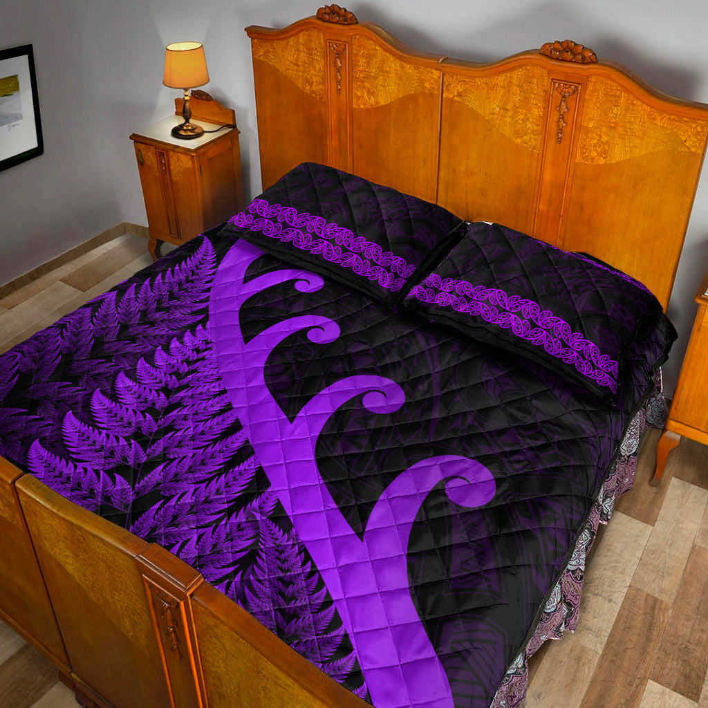 new-zealand-rugby-maori-quilt-bed-set-silver-fern-koru-vibes-purple