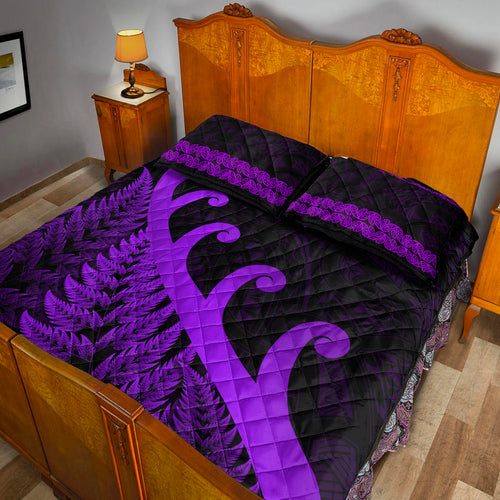 new-zealand-rugby-maori-quilt-bed-set-silver-fern-koru-vibes-purple