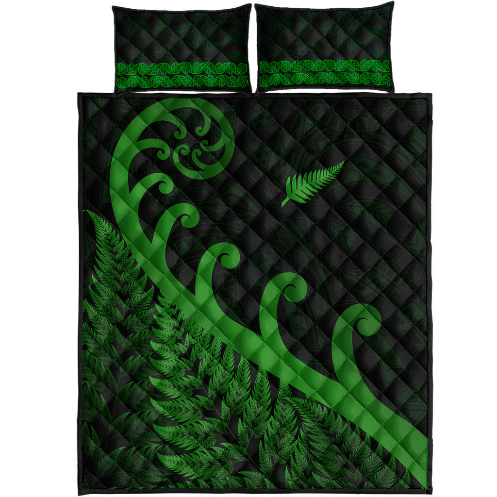 new-zealand-rugby-maori-quilt-bed-set-silver-fern-koru-vibes-green