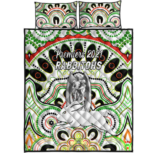 south-sydney-rabbitohs-quilt-bed-set-2021-indigenous-premiers-trophy-white