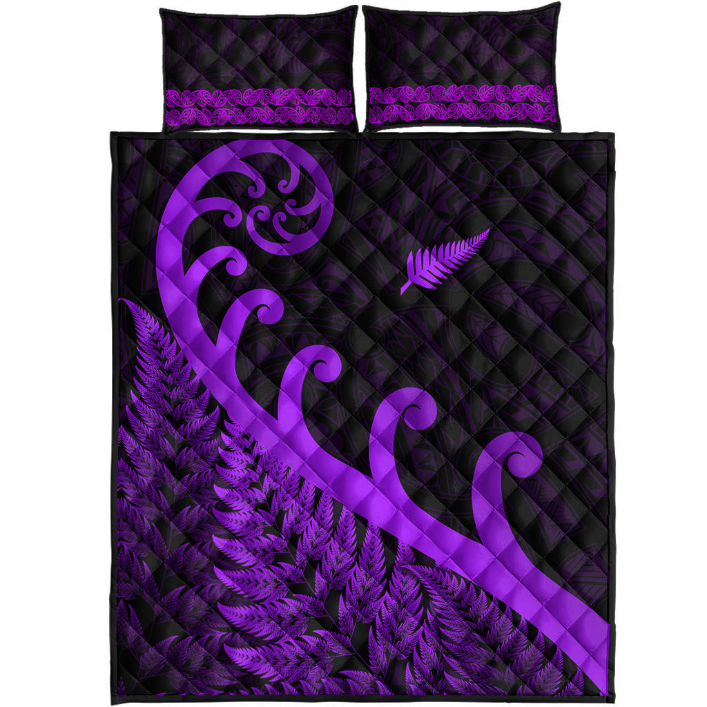 new-zealand-rugby-maori-quilt-bed-set-silver-fern-koru-vibes-purple