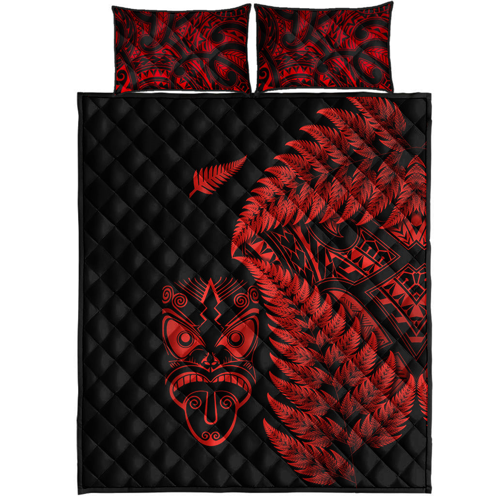 new-zealand-haka-rugby-maori-quilt-bed-set-silver-fern-vibes-red