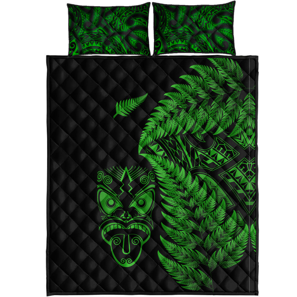 new-zealand-haka-rugby-maori-quilt-bed-set-silver-fern-vibes-green