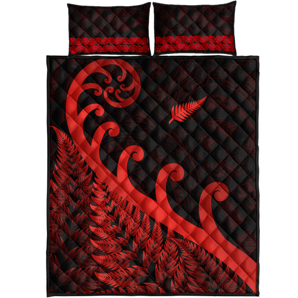new-zealand-rugby-maori-quilt-bed-set-silver-fern-koru-vibes-red