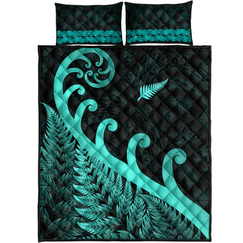 new-zealand-rugby-maori-quilt-bed-set-silver-fern-koru-vibes-turquoise