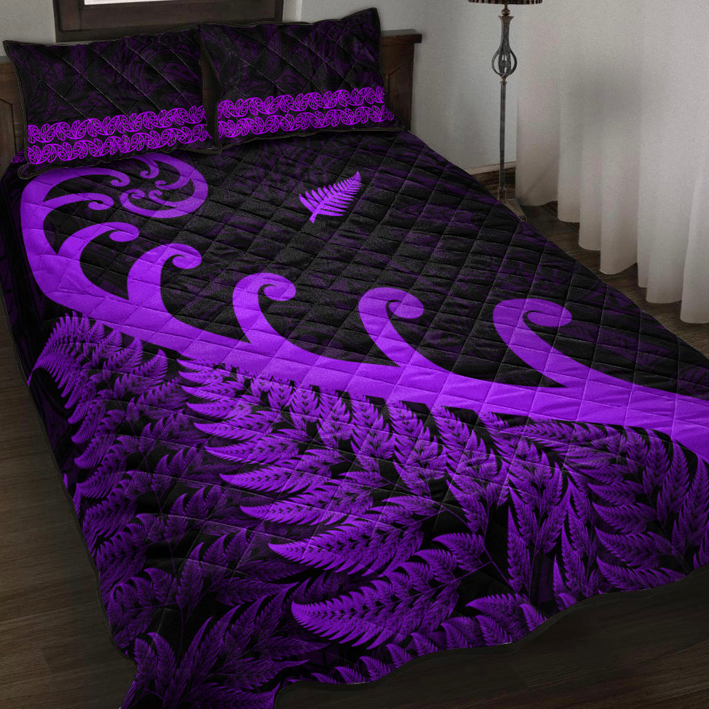 new-zealand-rugby-maori-quilt-bed-set-silver-fern-koru-vibes-purple