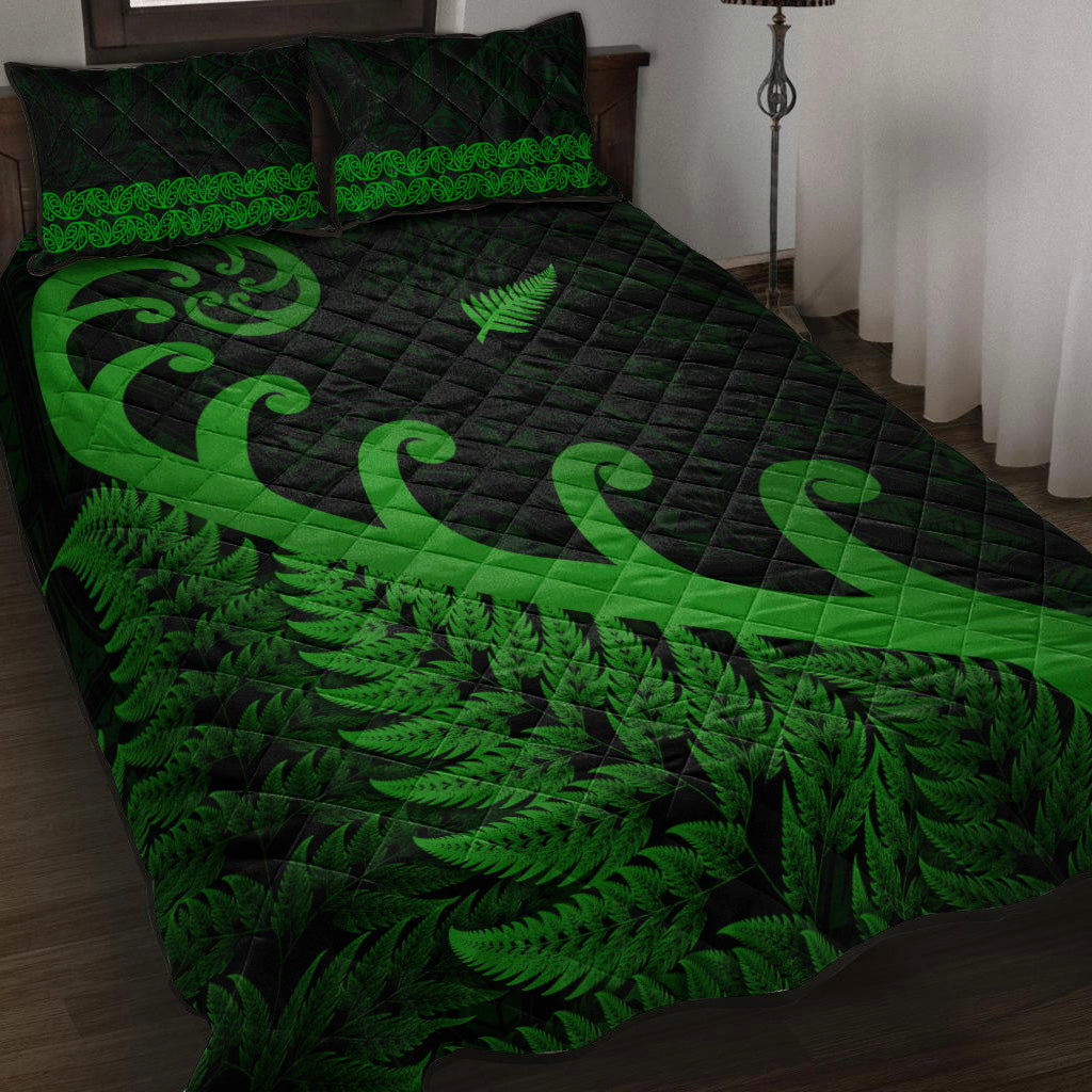 new-zealand-rugby-maori-quilt-bed-set-silver-fern-koru-vibes-green