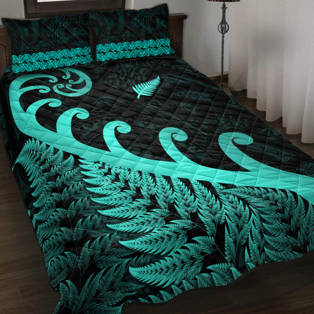 new-zealand-rugby-maori-quilt-bed-set-silver-fern-koru-vibes-turquoise