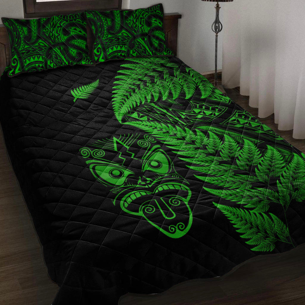new-zealand-haka-rugby-maori-quilt-bed-set-silver-fern-vibes-green