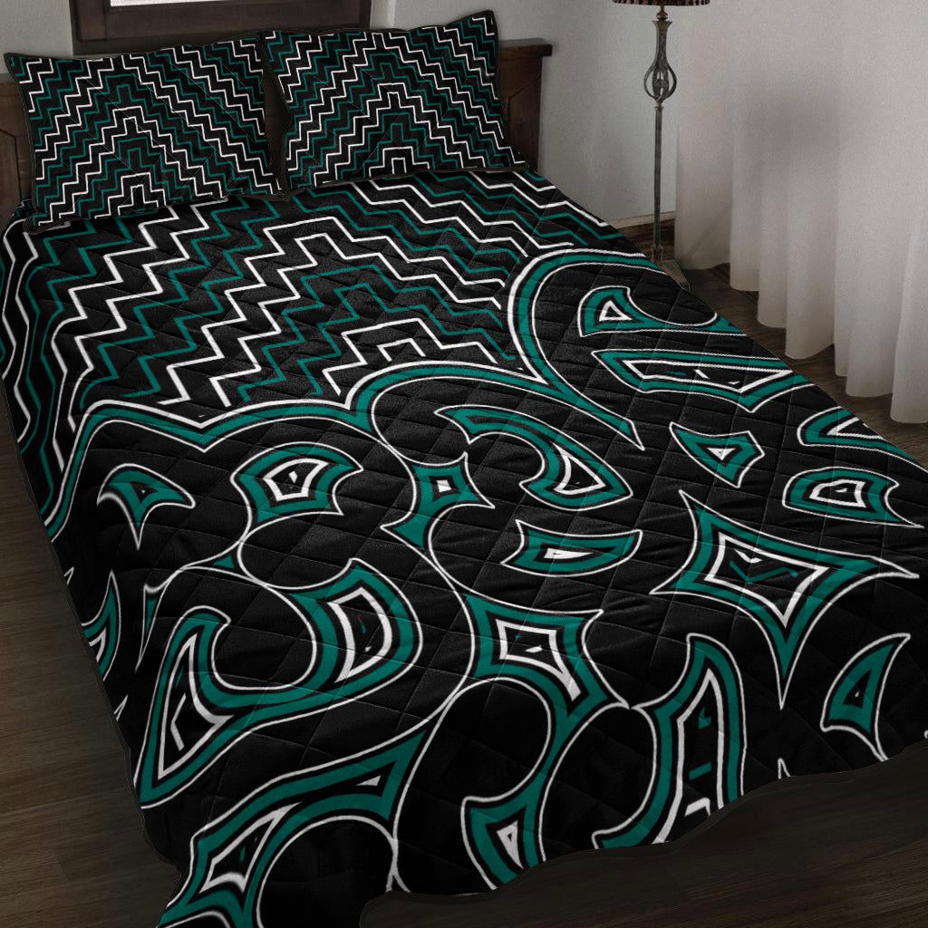new-zealand-quilt-bed-set-maori-graphic-tee-patterns-green