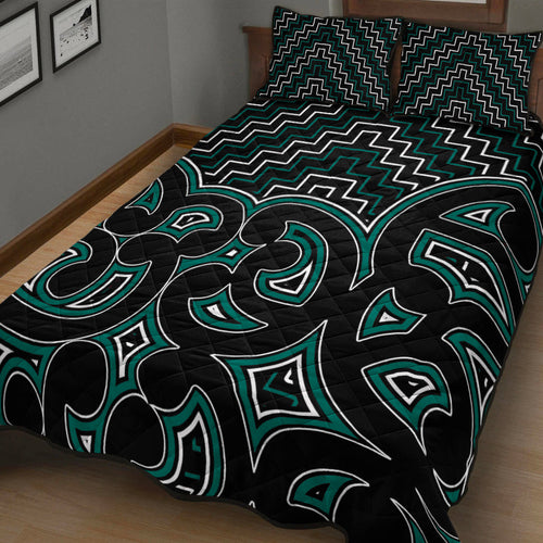 new-zealand-quilt-bed-set-maori-graphic-tee-patterns-green