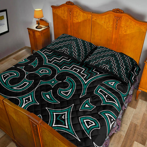 new-zealand-quilt-bed-set-maori-graphic-tee-patterns-green