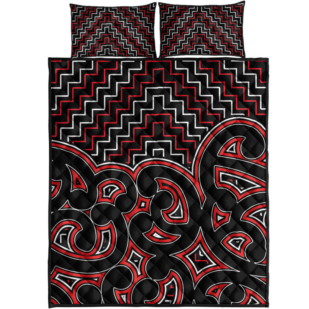 new-zealand-quilt-bed-set-maori-graphic-tee-patterns-red