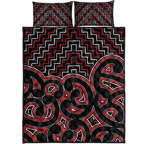 new-zealand-quilt-bed-set-maori-graphic-tee-patterns-red