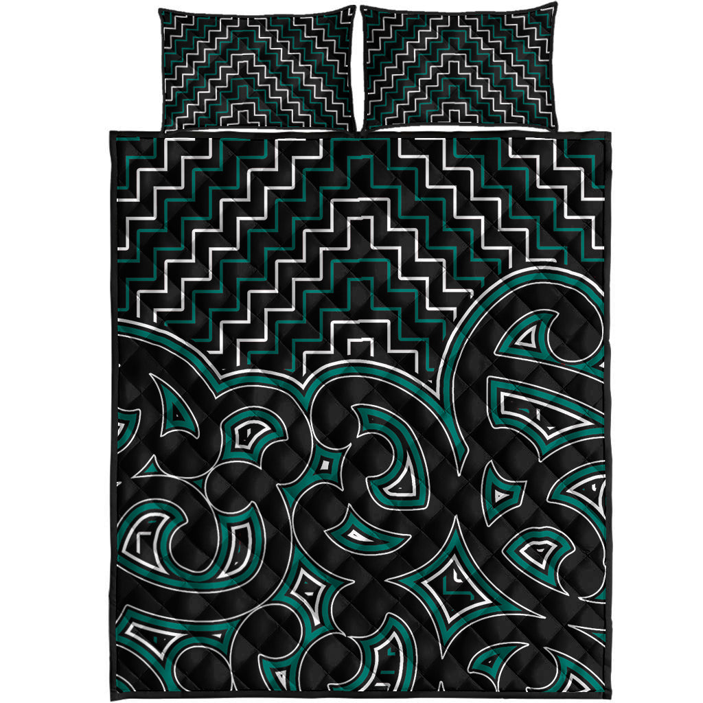 new-zealand-quilt-bed-set-maori-graphic-tee-patterns-green
