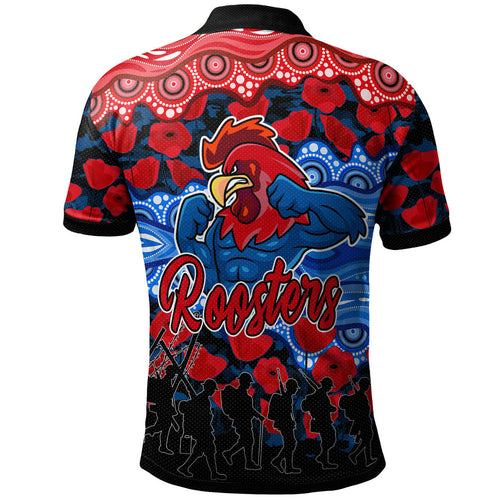 roosters-rugby-polo-shirt-custom-anzac-rooster-with-aboriginal-patterns-poppy-polo-shirt