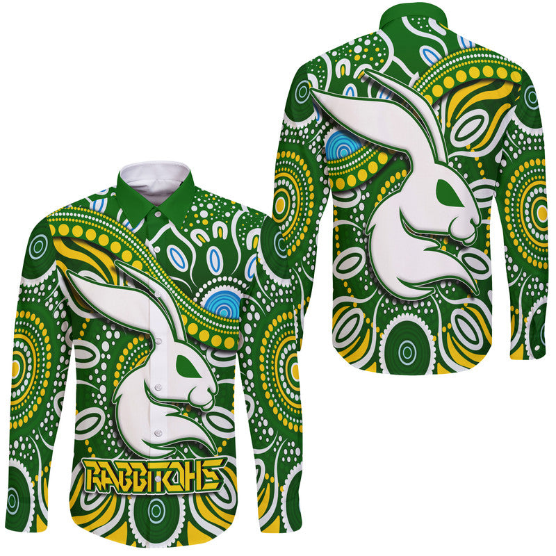 Rabbitohs Hawaii Long Sleeve Button Shirt Rabbitohs Aboriginal Dreamtime Style LT9