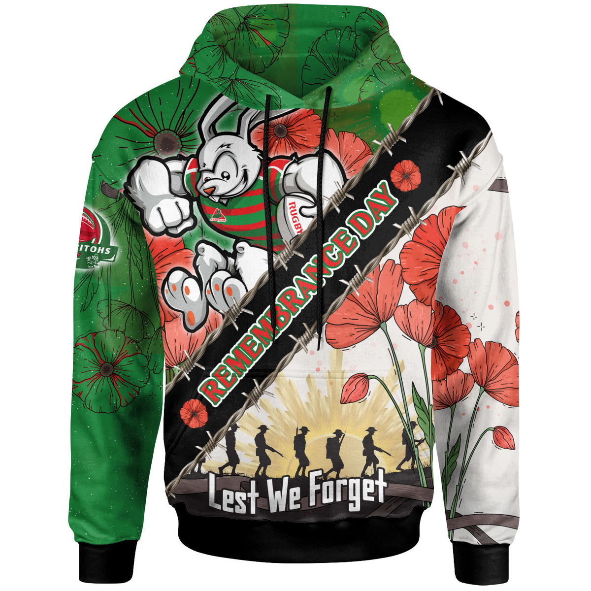rabbitohs-rugby-hoodie-custom-remembrance-day-lest-we-forget-hoodie