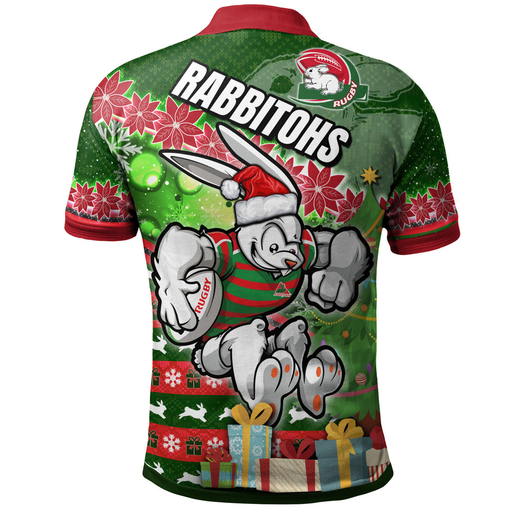 rabbitohs-rugby-polo-shirt-custom-christmas-tree-rabbit-rugby-ball-polo-shirt
