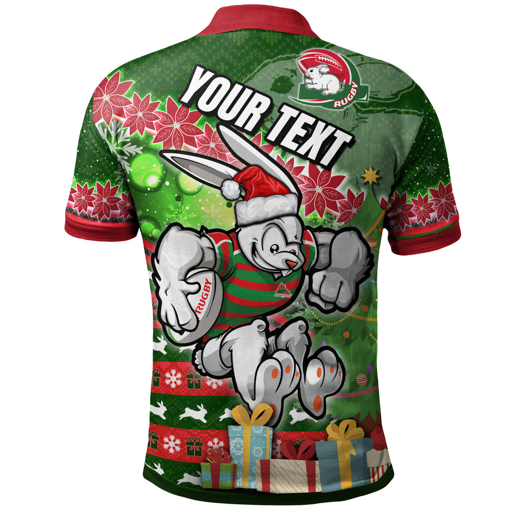 rabbitohs-rugby-polo-shirt-custom-christmas-tree-rabbit-rugby-ball-polo-shirt