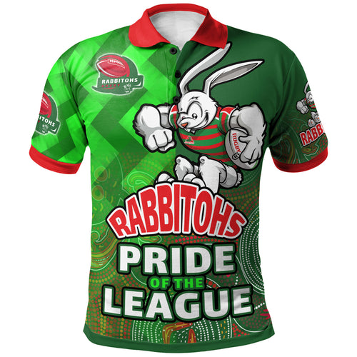 rabbitohs-rugby-polo-shirt-custom-rabbitohs-pride-of-the-league-aboriginal-patterns-polo-shirt