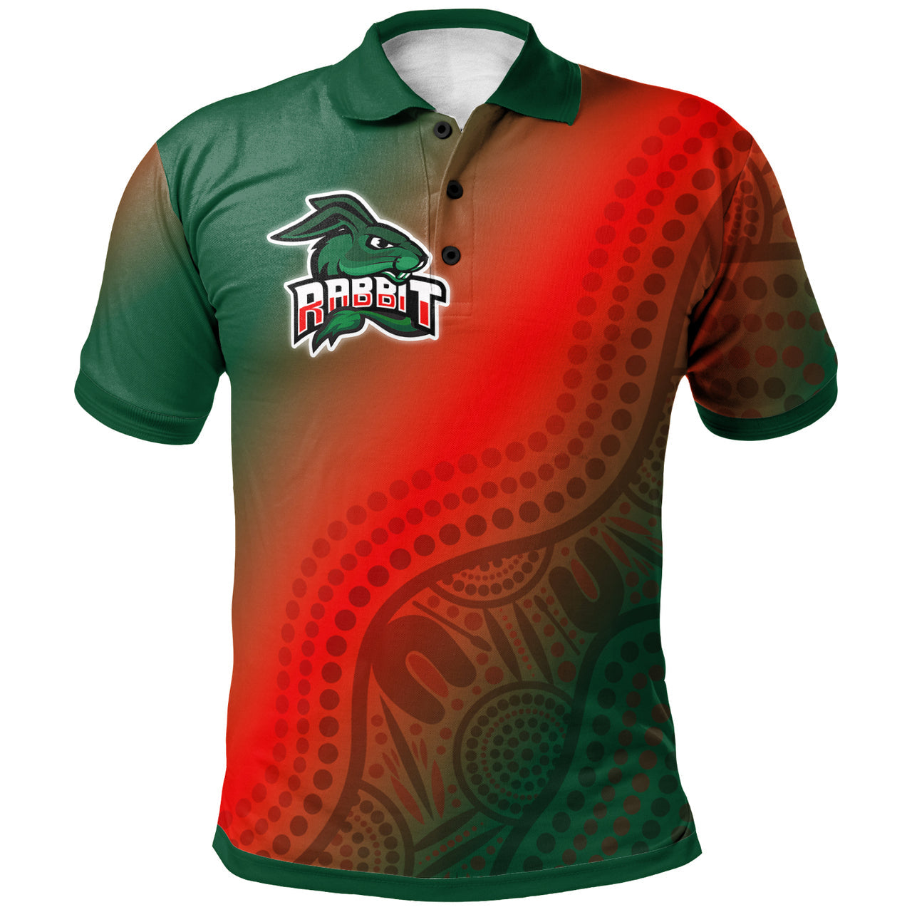 rabbitohs-rugby-polo-shirt-custom-rabbit-sport-with-aboriginal-patterns-polo-shirt