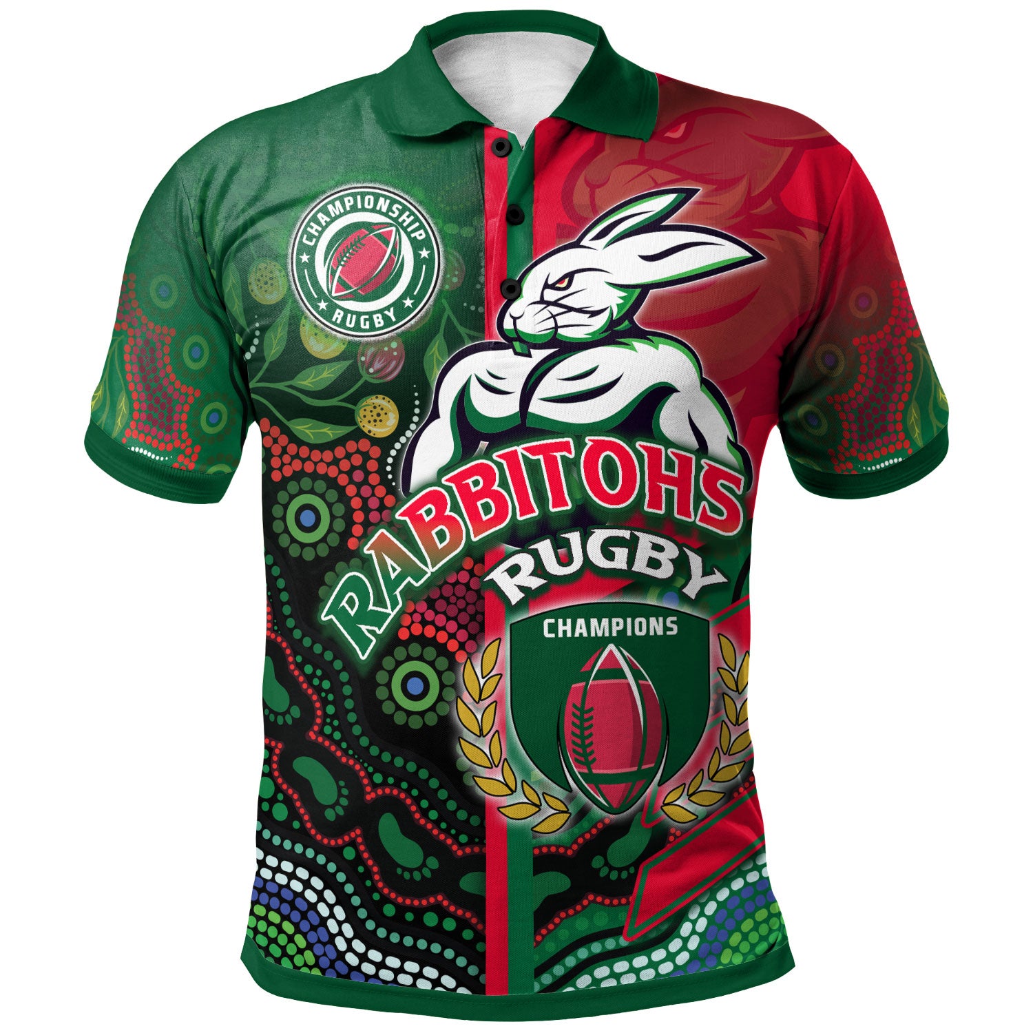 rabbitohs-rugby-polo-shirt-custom-rabbitohs-rugby-ball-aboriginal-indigenous-sport-style-polo-shirt