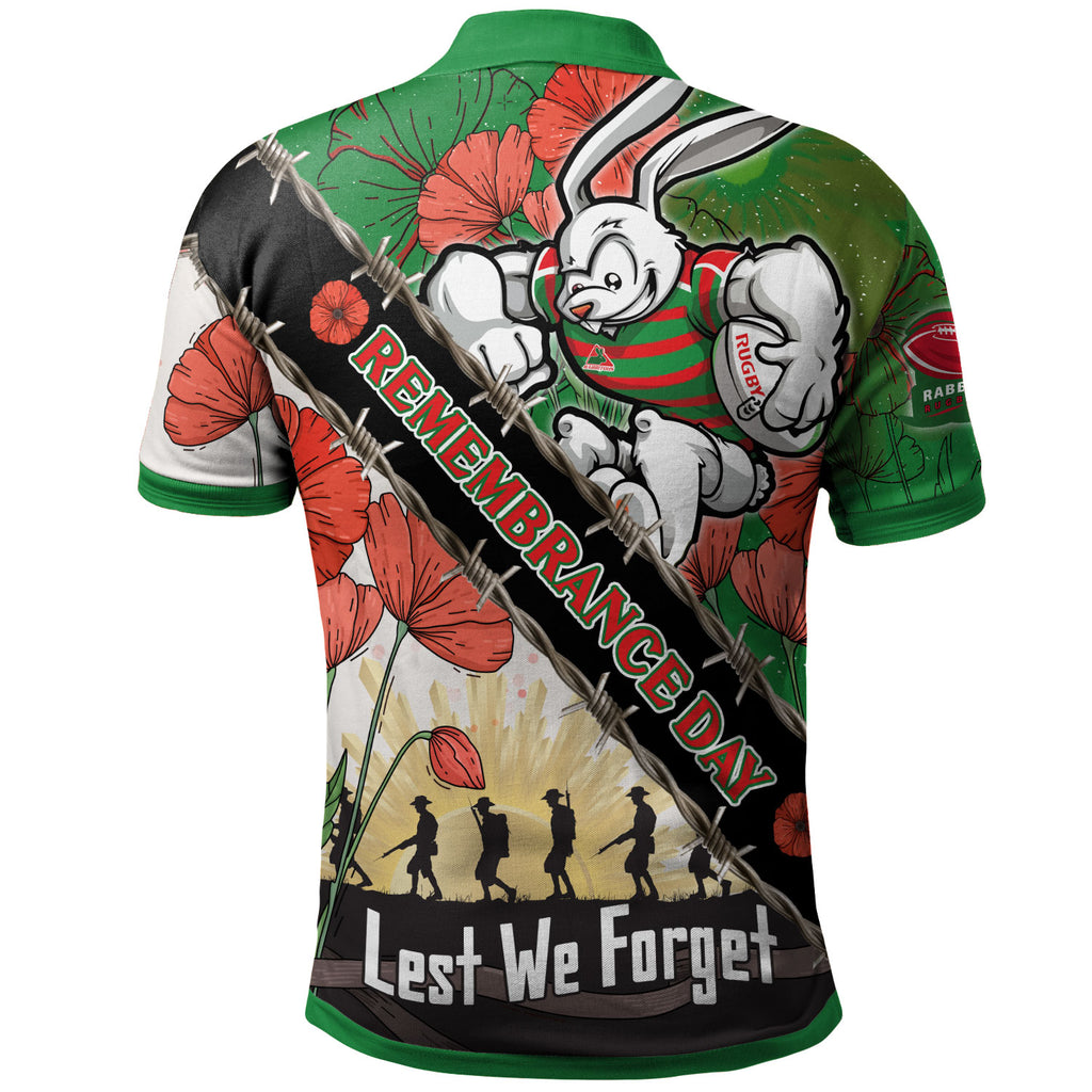 rabbitohs-rugby-polo-shirt-custom-remembrance-day-lest-we-forget-polo-shirt