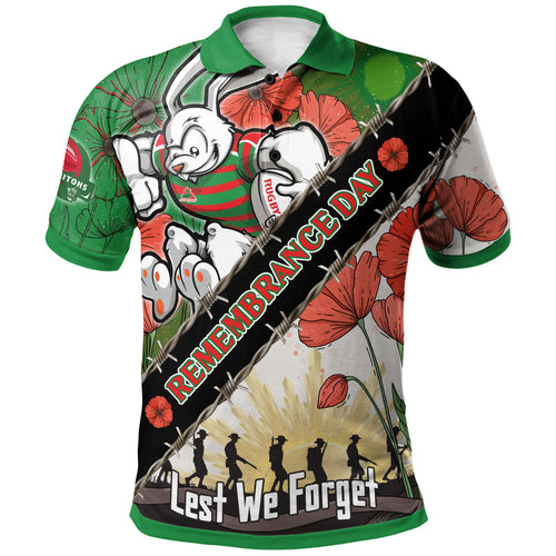 rabbitohs-rugby-polo-shirt-custom-remembrance-day-lest-we-forget-polo-shirt