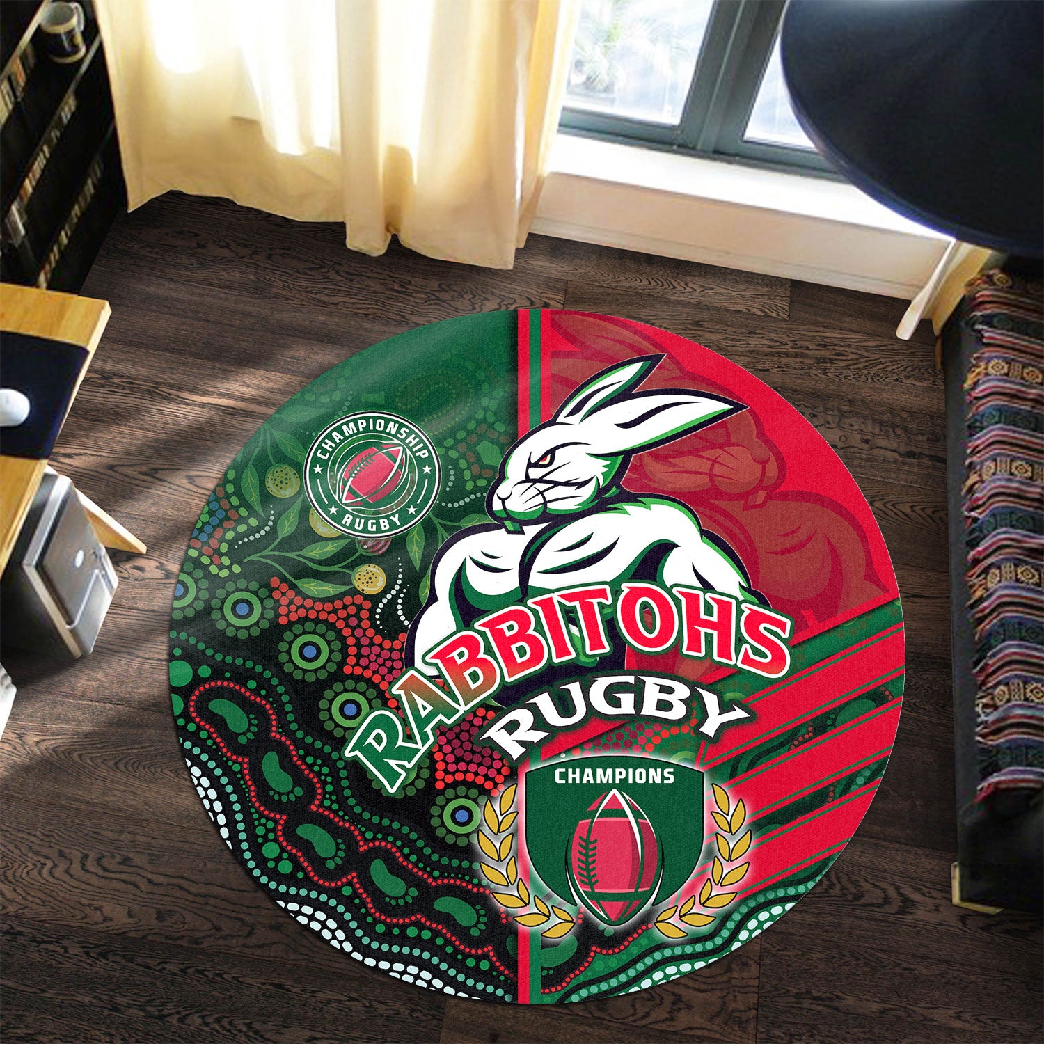 rabbitohs-rugby-round-rug-rabbitohs-rugby-ball-aboriginal-indigenous-sport-style-round-rug
