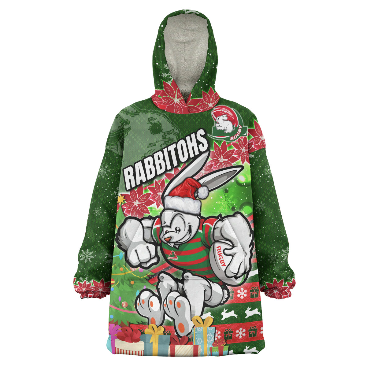rabbitohs-rugby-snug-hoodie-custom-christmas-tree-rabbit-rugby-ball-snug-wearable-blanket-hoodie