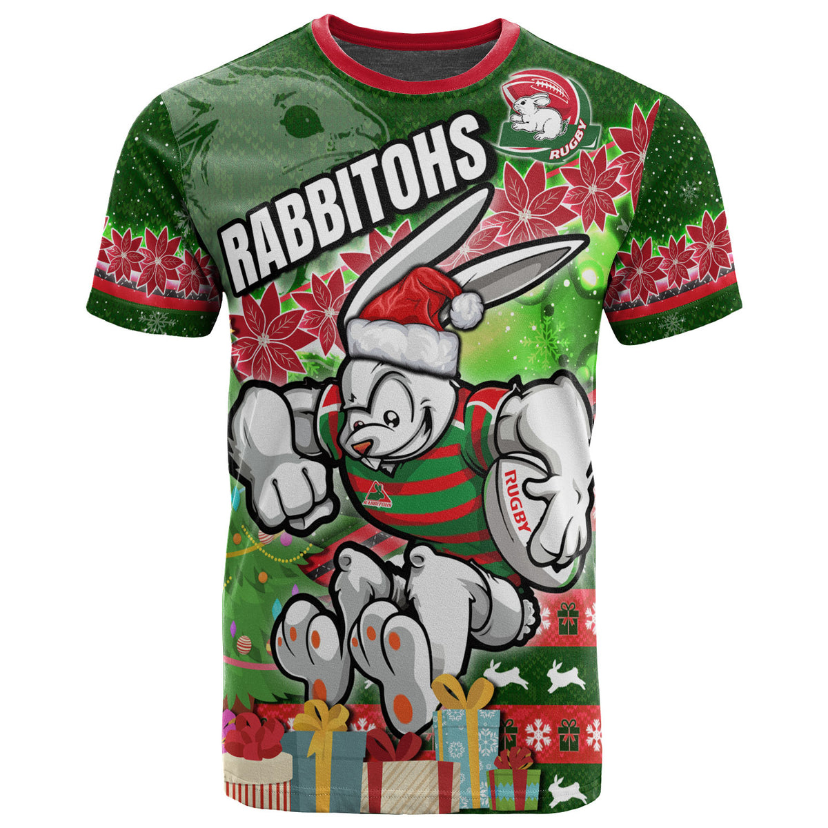rabbitohs-rugby-t-shirt-custom-christmas-tree-rabbit-rugby-ball-t-shirt