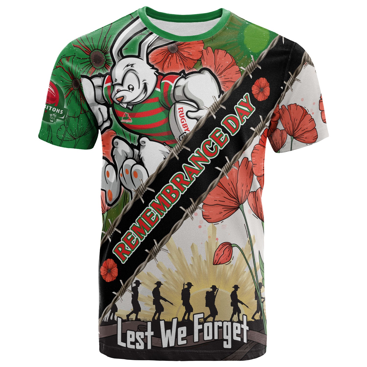 rabbitohs-rugby-t-shirt-custom-remembrance-day-lest-we-forget-t-shirt