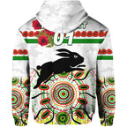(Custom Personalised) South Sydney Rabbitohs ANZAC 2022 Zip Up And Pullover Hoodie Indigenous Vibes - White LT8