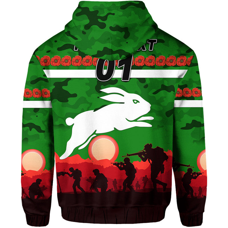 (Custom Personalised) South Sydney Rabbitohs ANZAC 2022 Zip Up And Pullover Hoodie Simple Style - Green LT8