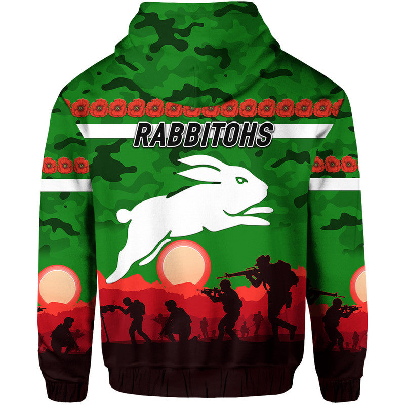South Sydney Rabbitohs ANZAC 2022 Zip Up And Pullover Hoodie Simple Style - Green LT8