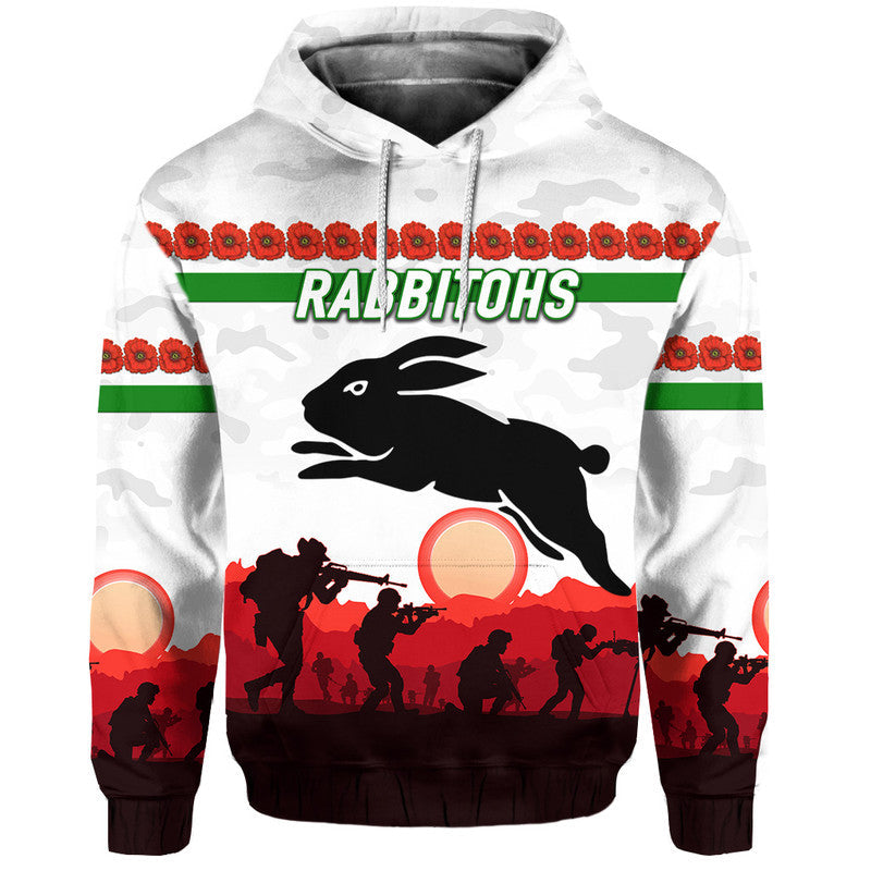 (Custom Personalised) South Sydney Rabbitohs ANZAC 2022 Zip Up And Pullover Hoodie Simple Style - White LT8
