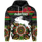 South Sydney Rabbitohs ANZAC 2022 Zip Up And Pullover Hoodie Indigenous Vibes - Black LT8