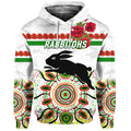 South Sydney Rabbitohs ANZAC 2022 Zip Up And Pullover Hoodie Indigenous Vibes - White LT8