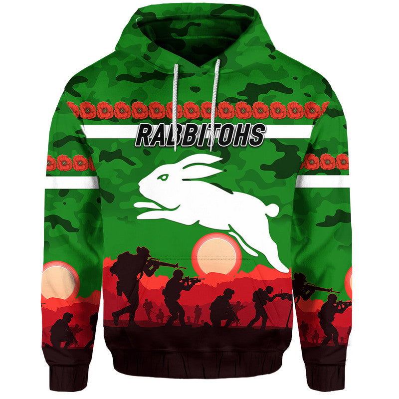 South Sydney Rabbitohs ANZAC 2022 Zip Up And Pullover Hoodie Simple Style - Green LT8
