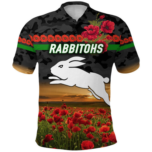 custom-personalised-rabbitohs-anzac-polo-shirt-poppy-flowers-vibes-black