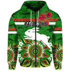 South Sydney Rabbitohs ANZAC 2022 Zip Up And Pullover Hoodie Indigenous Vibes - Green LT8