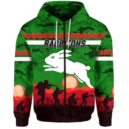South Sydney Rabbitohs ANZAC 2022 Zip Up And Pullover Hoodie Simple Style - Green LT8